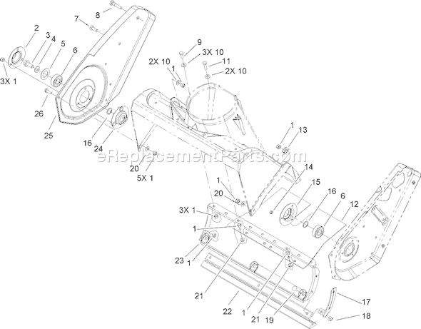 Toro 38516 (260000001-260010000)(2006) Snowthrower Rotor Housing and Scraper Assembly Diagram