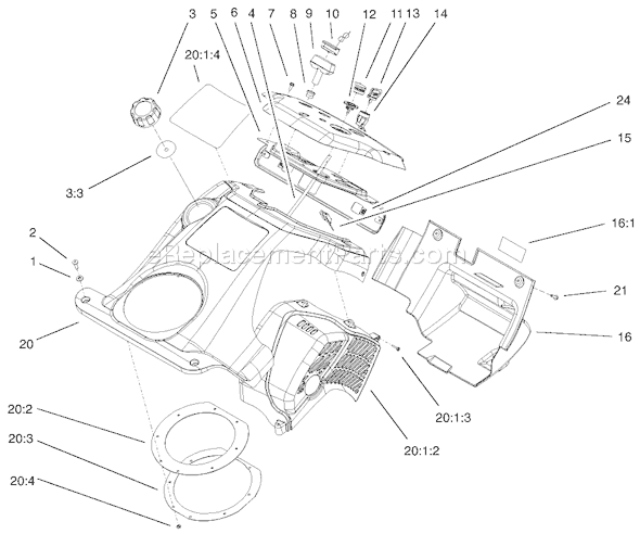Toro 38537 (220000001-220999999)(2002) Snowthrower Upper Shroud and Control Panel Assembly Diagram