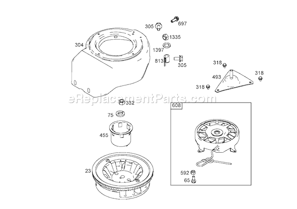 Toro 38537 (230000001-230999999)(2003) Snowthrower Flywheel, Blower Housing and Starter Assemblies Briggs and Stratton 084232-0121-E1 Diagram