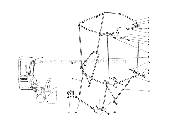 Toro 38543 (0000001-0999999)(1990) Snowthrower Snow Cab Assembly Diagram