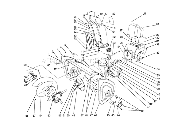 Toro 38543 (1000001-1999999)(1991) Snowthrower Housing and Chute Assembly Diagram