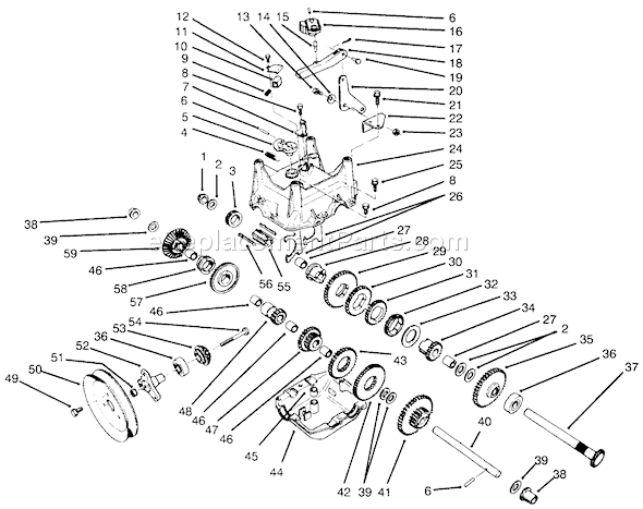 Toro 38543 (6900001-6999999)(1996) Snowthrower Transmission Assembly Diagram