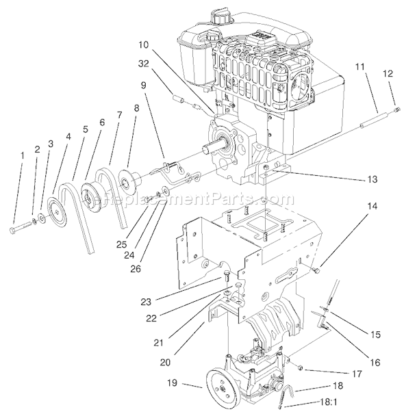 Toro 38547 (210000001-210999999)(2001) Snowthrower Engine and Transmission Assembly Diagram