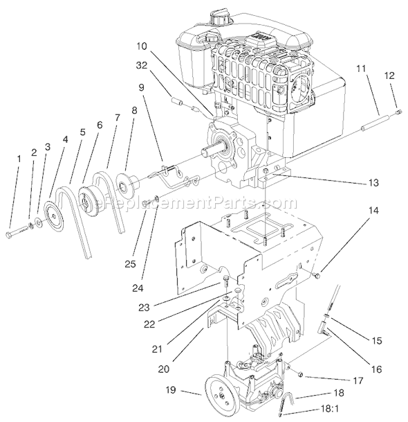 Toro 38560 (200000001-200999999)(2000) Snowthrower Engine and Transmission Assembly Diagram