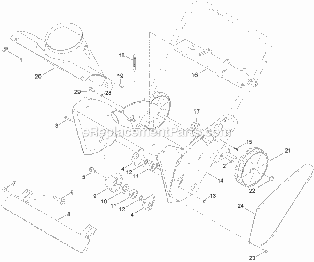 Toro 38567 (316000001-316999999) Ccr 6053 R Quick Clear Snowthrower, 2016 Main Frame, Chute and Wheel Assembly Diagram
