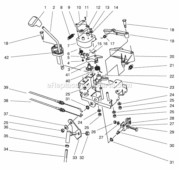 Toro 38591 (8900001-8999999) (1998) 1232 Power Shift Snowthrower Traction Linkage Assembly Diagram