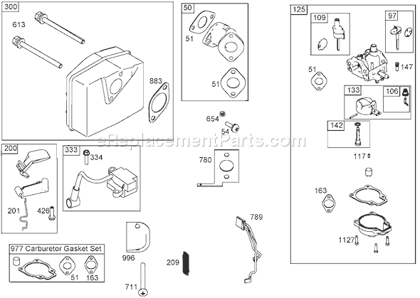 Toro 38601 (220000001-220999999)(2002) Snowthrower Intake Manifold, Carburetor, and Muffler Assemblies Briggs and Stratton 084333-0199-E1 Diagram