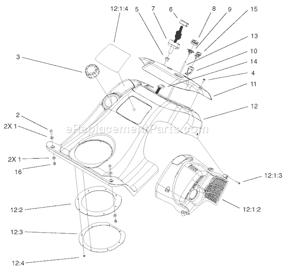 Toro 38601 (220000001-220999999)(2002) Snowthrower Upper Shroud and Control Panel Assembly Diagram