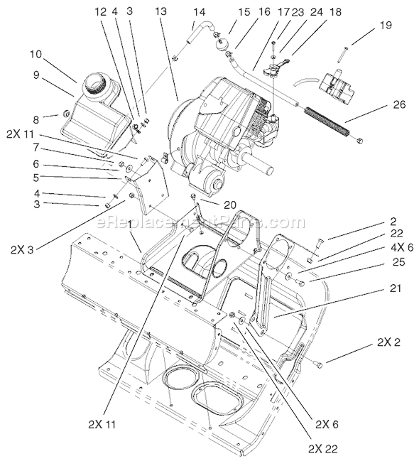 Toro 38601 (220000001-220999999)(2002) Snowthrower Engine and Frame Assembly Diagram