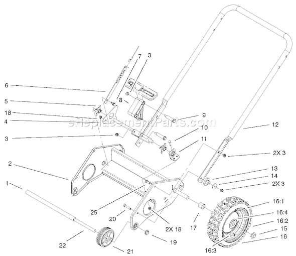 Toro 38602 (210000001-210999999)(2001) Snowthrower Lower Handle Assembly Diagram