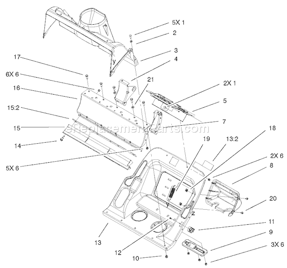Toro 38602 (210000001-210999999)(2001) Snowthrower Lower Housing Assembly Diagram