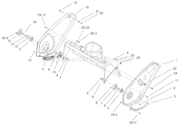 Toro 38602 (210000001-210999999)(2001) Snowthrower Upper Housing and Side Plate Assembly Diagram