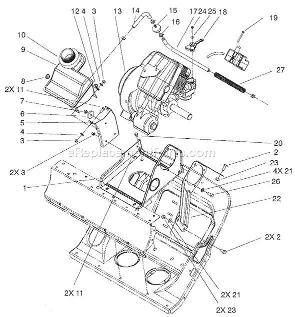 Toro 38602 (210000001-210999999)(2001) Snowthrower Engine and Frame Assembly Diagram