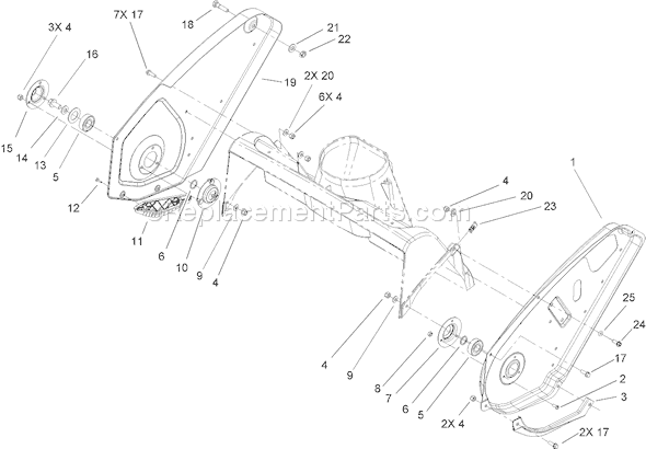 Toro 38602 (250000001-250999999)(2005) Snowthrower Upper Housing and Side Plate Assembly Diagram