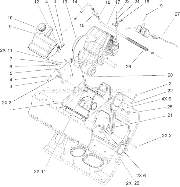 Toro 38602 (250000001-250999999)(2005) Snowthrower Engine and Frame Assembly Diagram