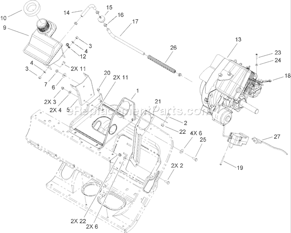 Toro 38602 (260000001-260010000)(2006) Snowthrower Engine, Fuel Tank and Support Assembly Diagram
