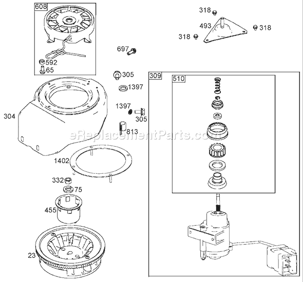 Toro 38602 (270000001-270999999)(2007) Snowthrower Flywheel, Blower Housing, and Starter Assemblies Briggs and Stratton 084333-0199-E1 Diagram