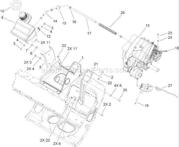 Toro 38602 (280000001-280999999)(2008) Snowthrower Engine and Frame Assembly Diagram