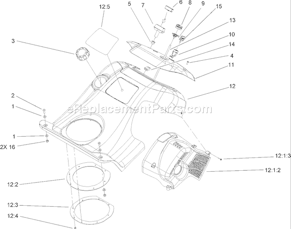 Toro 38603 (250000001-250999999)(2005) Snowthrower Upper Shroud and Control Panel Assembly Diagram