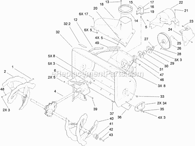 Toro 38614 (311000001-311999999) 726 OE Power Max Snowblower Auger and Housing Assembly Diagram