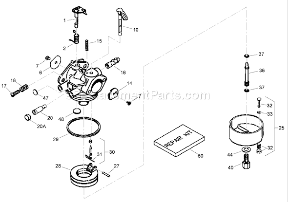 Toro 38620 (250010001-250999999)(2005) Snowthrower Carburetor Assembly No. 640349 Tecumseh Lh318sa-156562h Diagram