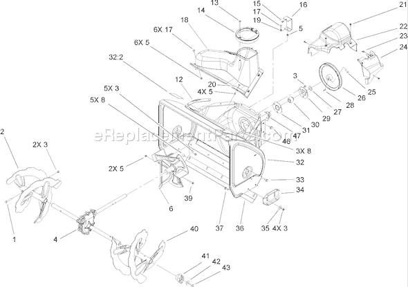 Toro 38631 (250000001-250999999)(2005) Snowthrower Auger and Housing Assembly Diagram