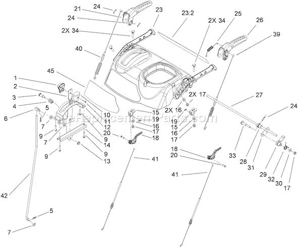 Toro 38657 (290000001-290999999)(2009) Snowthrower Handle Assembly Diagram
