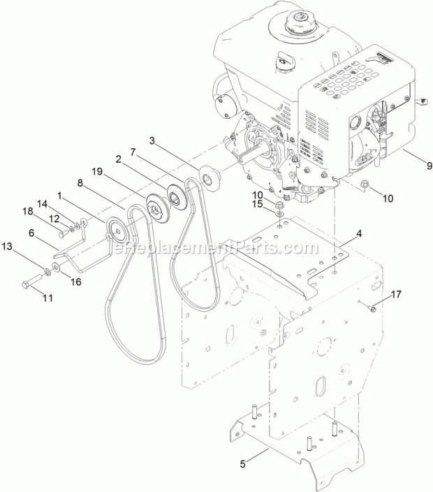 Toro 38660 (314000001-314999999) 928 OE Power Max Snowblower Engine and Pulley Assembly Diagram