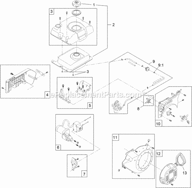 Toro 38662 (312000001-312999999) Power Max 928 Oxe Snowthrower, 2012 Fuel Tank and Recoil Engine Assembly Diagram