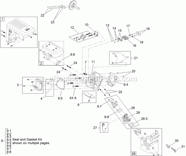 Toro 38674 (313000001-313999999) Power Max Heavy Duty 1028 Oxe Snowthrower, 2013 Muffler, Cylinderhead and Carburetor Engine Assembly Diagram