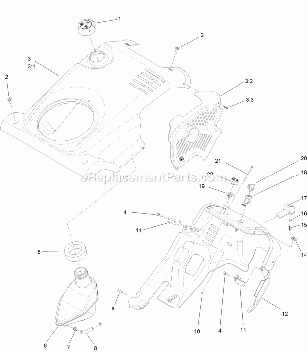 Toro 38742 (400000000-999999999) Power Clear 721 E Snowthrower Shroud and Fuel Tank Assembly Diagram
