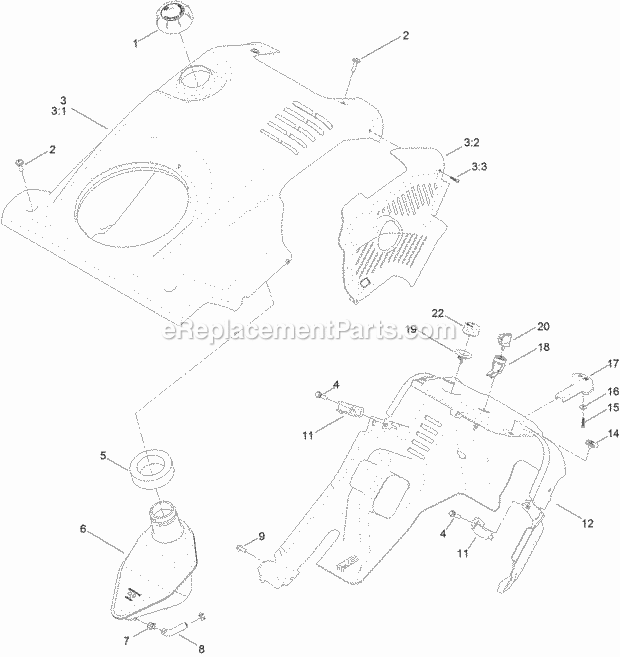 Toro 38743 (315000001 - 315999999) Power Clear 721 QZR Snowthrower Shroud_And_Fuel_Tank_Assembly Diagram