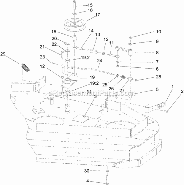 Toro 38988 (290000001-290999999) Commercial Walk-behind Mower, Fixed Deck, Pistol Grip, Hydro Drive With 48in Turbo Force Cuttin Idler Assembley Diagram