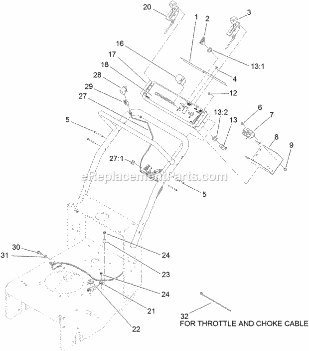 Toro 39074 (312000001-312999999) Commercial Walk-behind Mower, Floating Deck, T-bar, Gear Drive With 36in Turbo Force Cutting Un Control Panel Assembly Diagram
