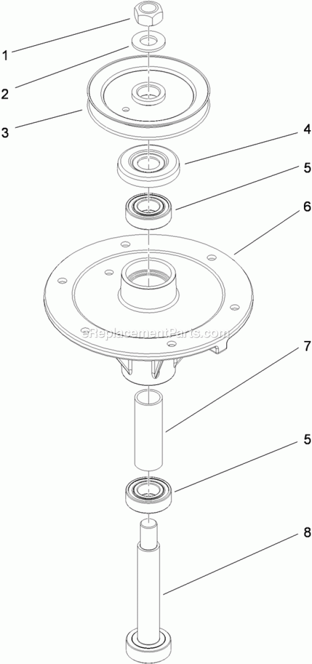 Toro 39078 (315000001-315999999) Commercial Walk-behind Mower, Floating Deck, T-bar, Gear Drive With 48in Turbo Force Cutting Un Spindle Assembly No. 110-0728 Diagram