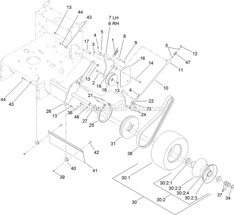 Toro 39678 (404324200-405457996) Fixed Deck, T-Bar, Gear Drive With 48in Cutting Unit Walk-Behind Mower Drive Wheel And Brake Assembly Diagram