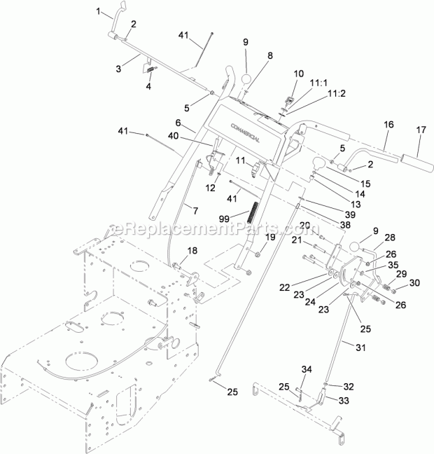 Toro 39934 (310000001-310999999) Commercial Walk-behind Mower, Fixed Deck, Pistol Grip, Hydro Drive With 36in Turbo Force Cuttin Upper Control Assembly Diagram