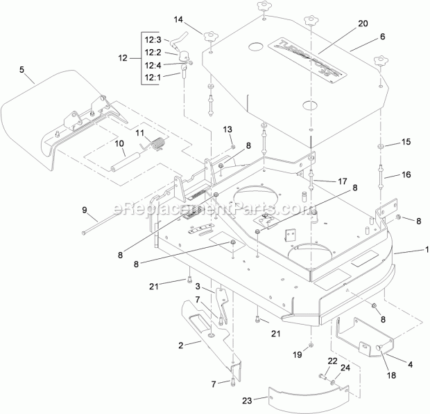 Toro 39934 (310000001-310999999) Commercial Walk-behind Mower, Fixed Deck, Pistol Grip, Hydro Drive With 36in Turbo Force Cuttin Deck Assembly Diagram