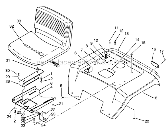 Toro 42-16BE01 (2000001-2999999)(1992) Lawn Tractor Fender And Seat Assembly Diagram