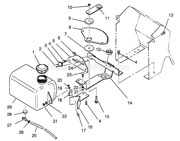 Toro 42-16BE01 (2000001-2999999)(1992) Lawn Tractor Fuel Tank And Steering Bracket Assembly Diagram