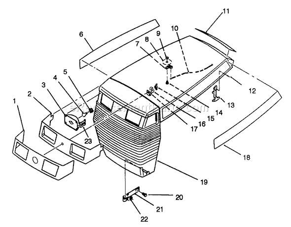 Toro 42-16BE01 (2000001-2999999)(1992) Lawn Tractor Hood Assembly Diagram