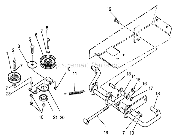 Toro 42-16BE01 (2000001-2999999)(1992) Lawn Tractor Idler AndPedal Shaft Assembly Diagram