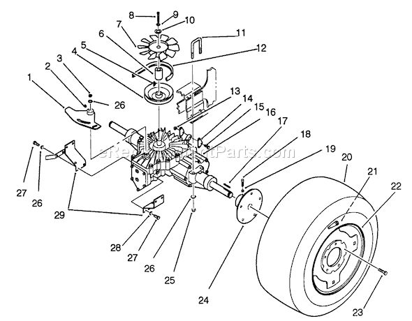 Toro 42-16BE01 (2000001-2999999)(1992) Lawn Tractor Rear Wheel And Transmission Assembly Diagram