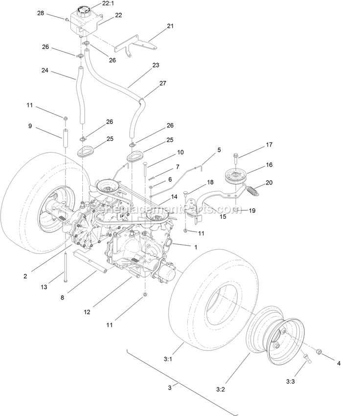 Toro 44409 (407700000-409999999) Proline With 36in Floating Cutting Unit Walk-Behind Mower Transmission Assembly Diagram