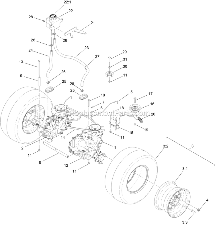 Toro 44423 (406500000-409999999) Proline With 48in Floating Cutting Unit Walk-Behind Mower Transmission Assembly Diagram