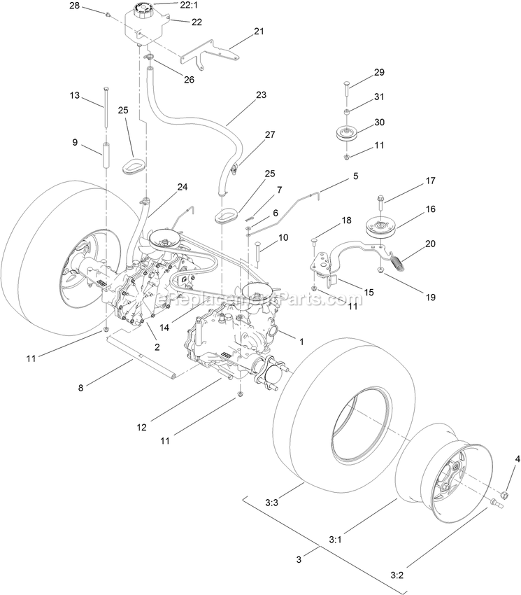 Toro 44448 (400000000-406992239) Proline With 48in Floating Cutting Unit Walk-Behind Mower Transmission Assembly Diagram