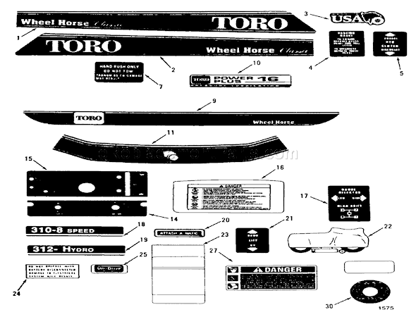 Toro 51-16OE02 (2000001-2999999)(1992) Lawn Tractor Decals Diagram