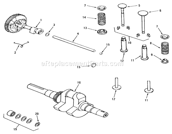 Toro 51-16OE02 (2000001-2999999)(1992) Lawn Tractor Kohler Camshaft, Crankshaft And Valves Diagram