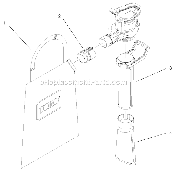 Toro 51549 (59000001-59999999)(1995) Blower-Vacuum Vacuum Tube & Bag Assembly Diagram