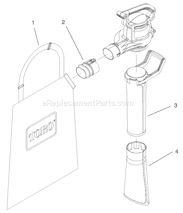 Toro 51589 (99100001-99499999)(1999) Blower-Vacuum Tube And Bag Assembly Diagram